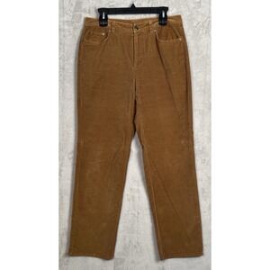 Womens Velour Pants Stretch Talbots 10 Brown Tan Stretch Mid Rise Straight
